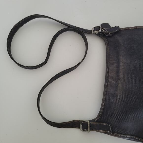 Coach Shoulder Bag, Canvas Denim Leather Black 8113 Rustic Flap Medium Saddle - Picture 10 of 11